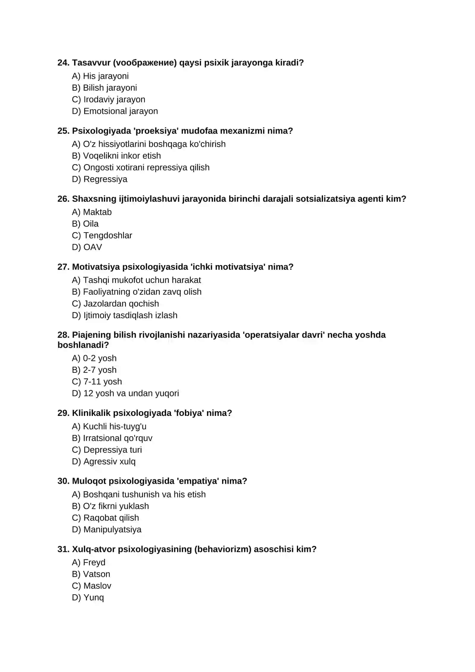 PSIXOLOGIYA FANIDAN TESTLAR 4