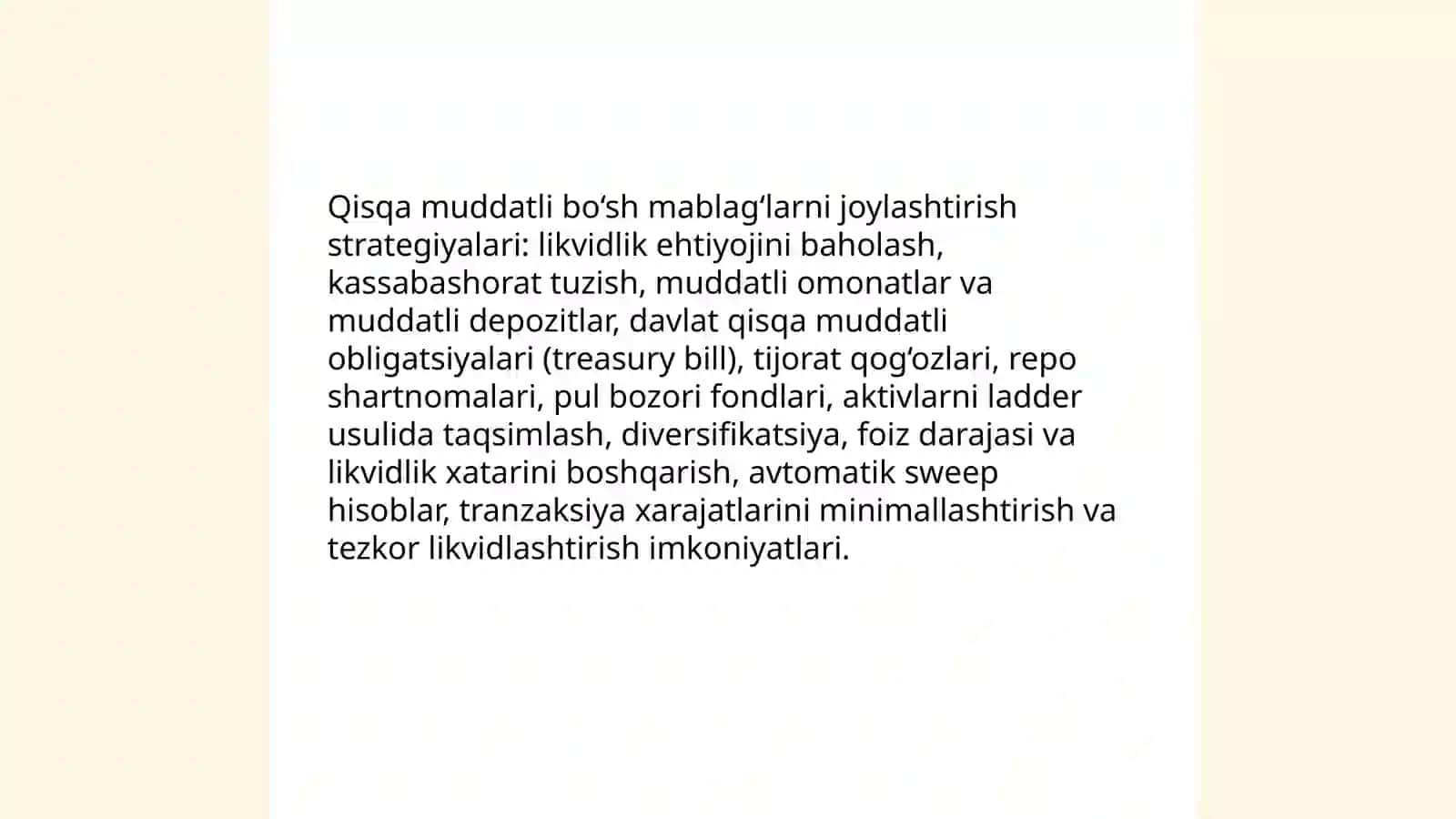 Moliyaviy rejalashtirishda jalb qilingan mablag‘lar hamda vaqtincha bo‘sh turgan mablag‘larni joylashtirish menejmenti 4