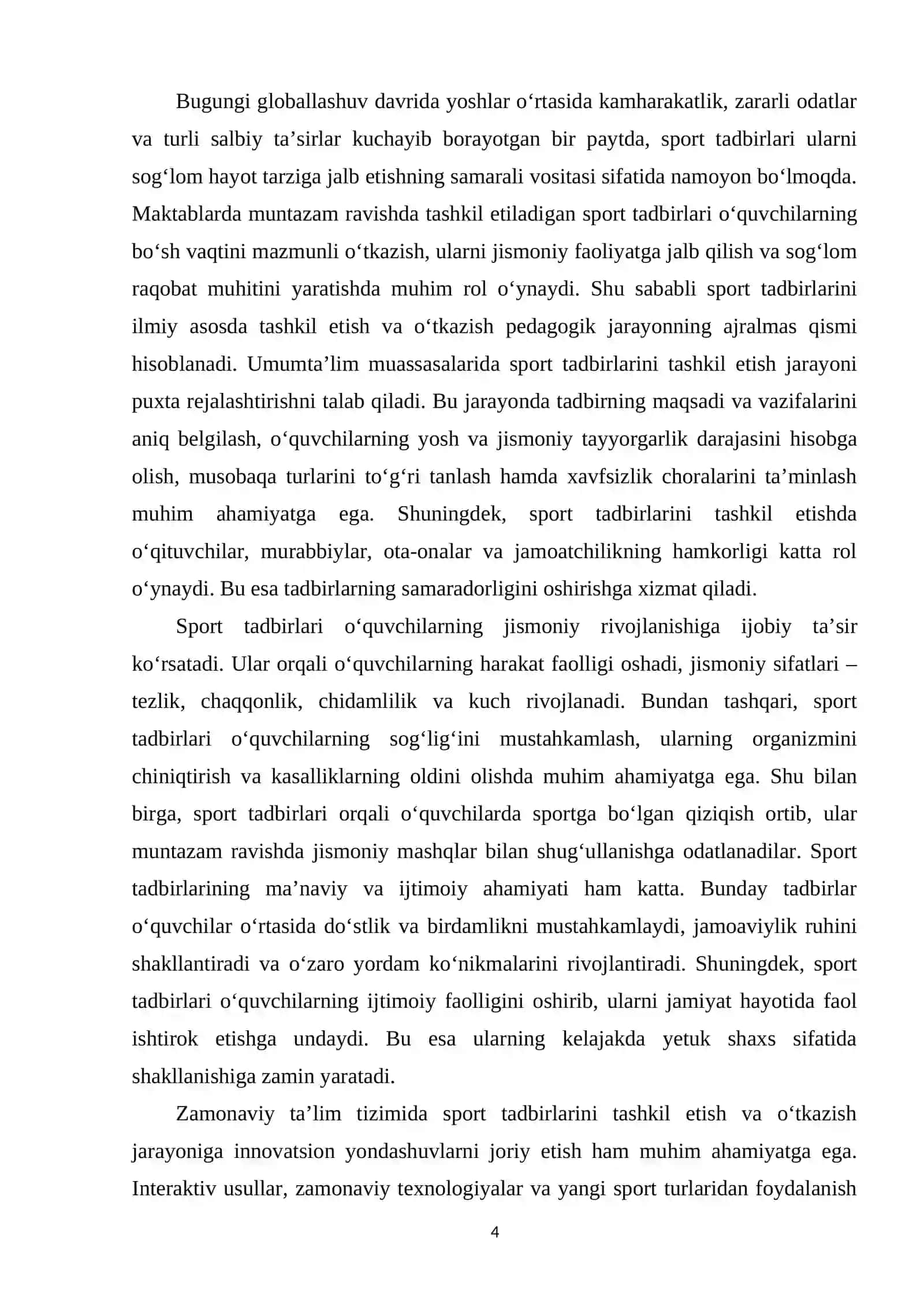 MAKTABGACHA TA’LIM MUASSASALARIDA OMMAVIY SPORT TADBIRLARINI TASHKIL QILISH VA OʻTKAZISH 4