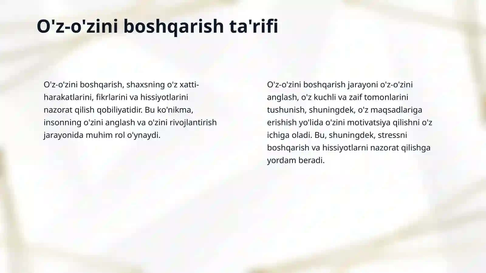 O'z-o'zini boshqarish ko'nikamasini rivojlantirish 4