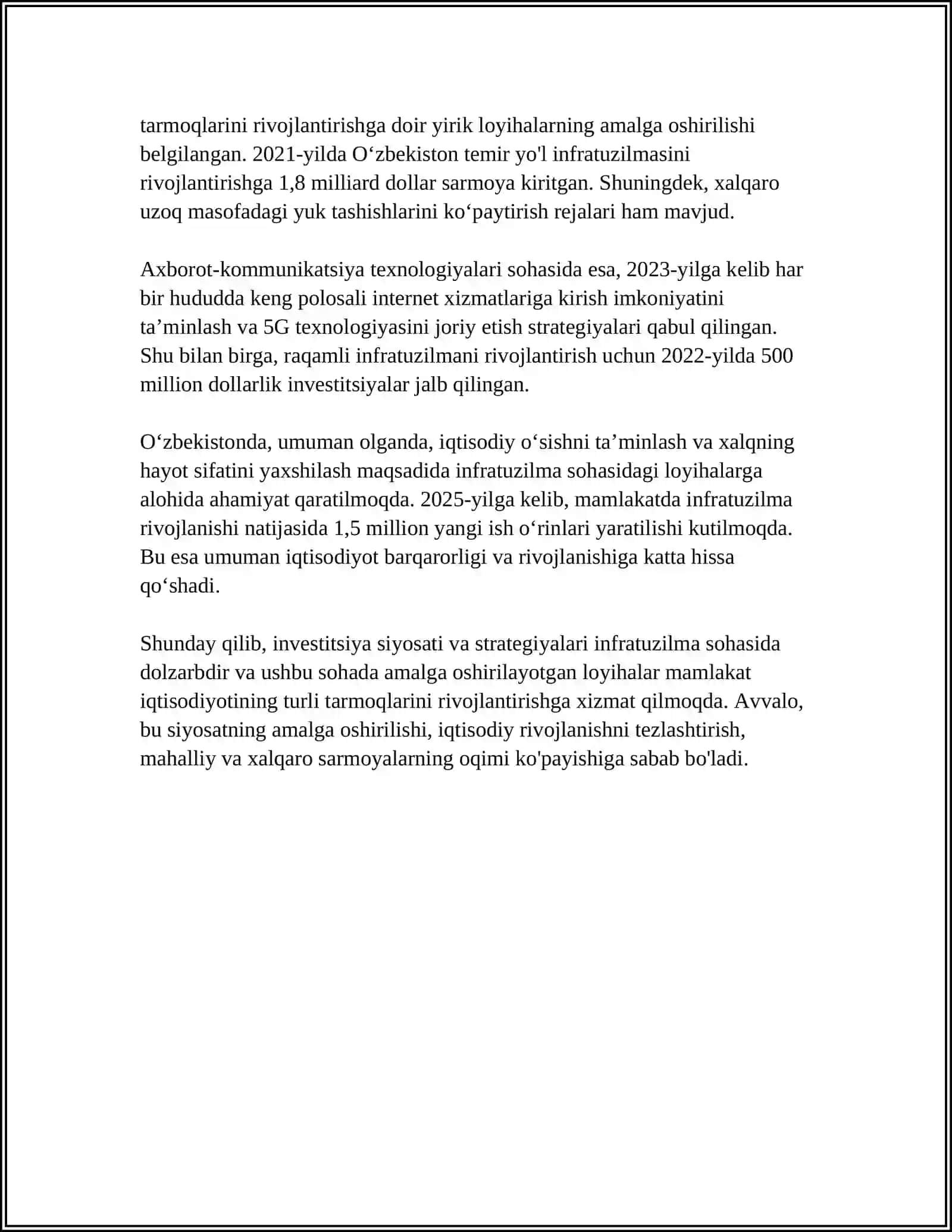 INVESTITSIYA FAOLIYATI VA INFRATUZILMA 4