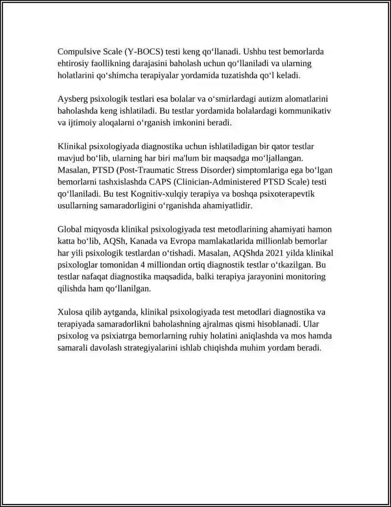 ZAMONAVIY PSIXOLOGIYA TARMOQLARIDA TADQIQOT METODLARINI QOʻLLANISHI. TEST METODI 4