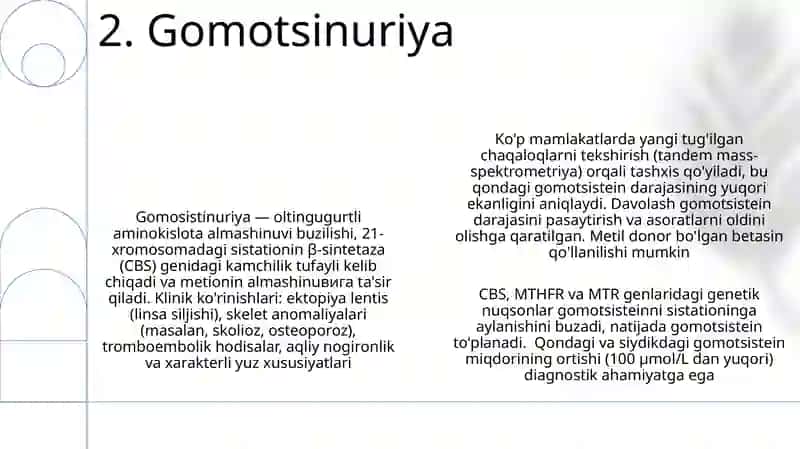 Aminokislatalar almashinuvi tuğma kasalliklari 4