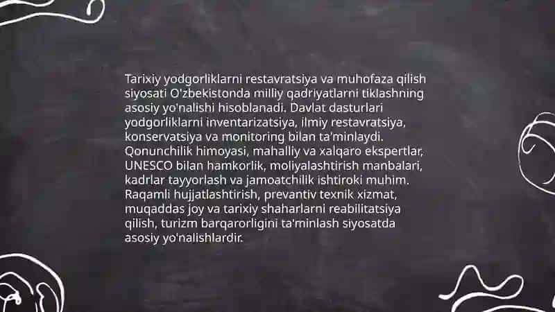O'zbekistonda milliy qadriyatlar va tarixni tiklash borasidagi islohotlar mazmuni 4