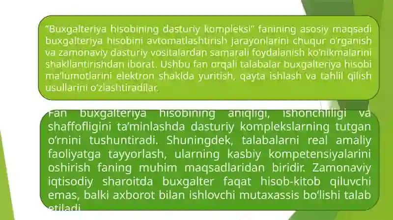 “Buxgalteriya hisobining dasturiy kompleksi” faniga kirish 4