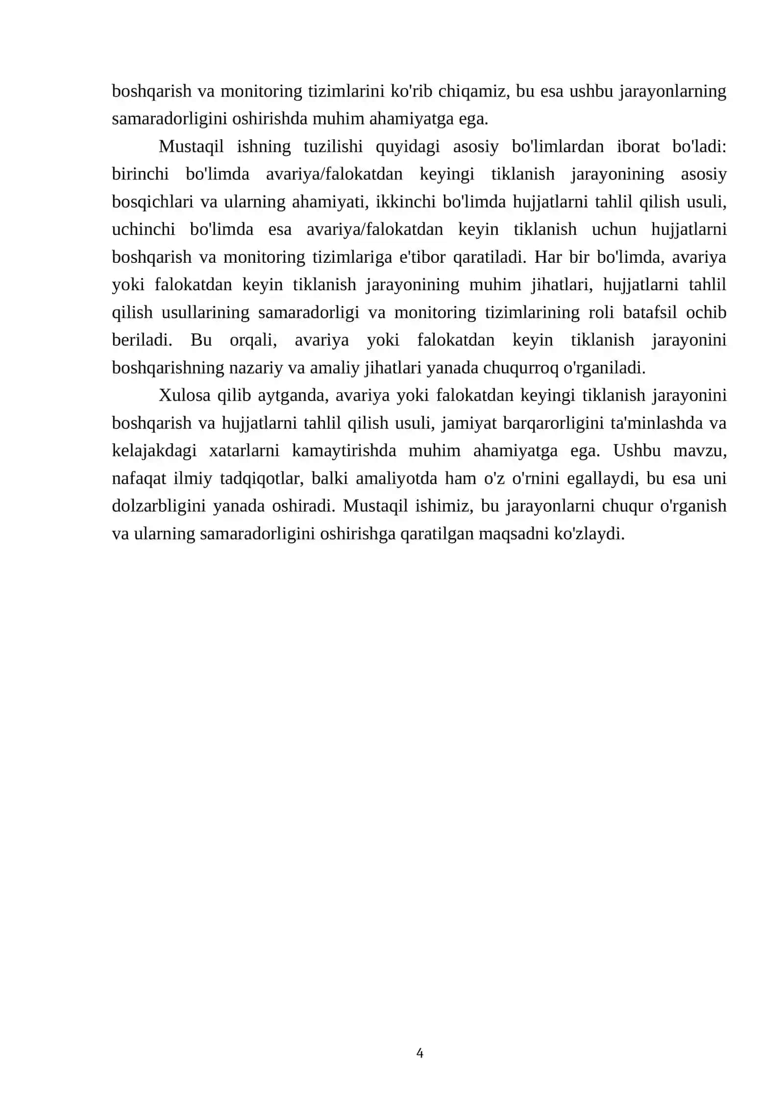 Avariya/falokatdan keyingi tiklanishini boshqarish.Hujjatlar tahlili usuli 4