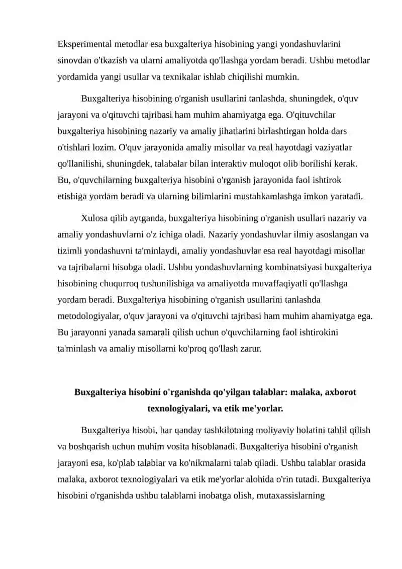 Buxgalteriya hisobining o'rganish usullari va ularni oldiga qoyilgan talablar 4