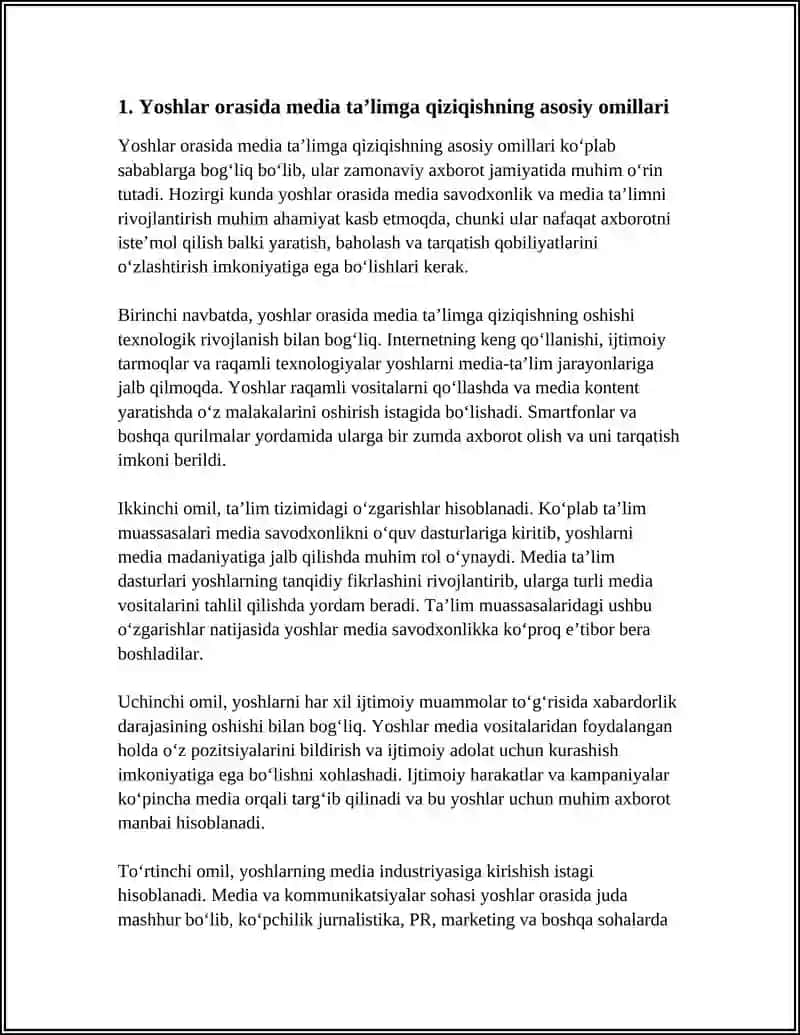 YOSHLARNING MEDIATAʼLIMGA BOʻLGAN QIZIQISHI VA ISHTIROKI 4