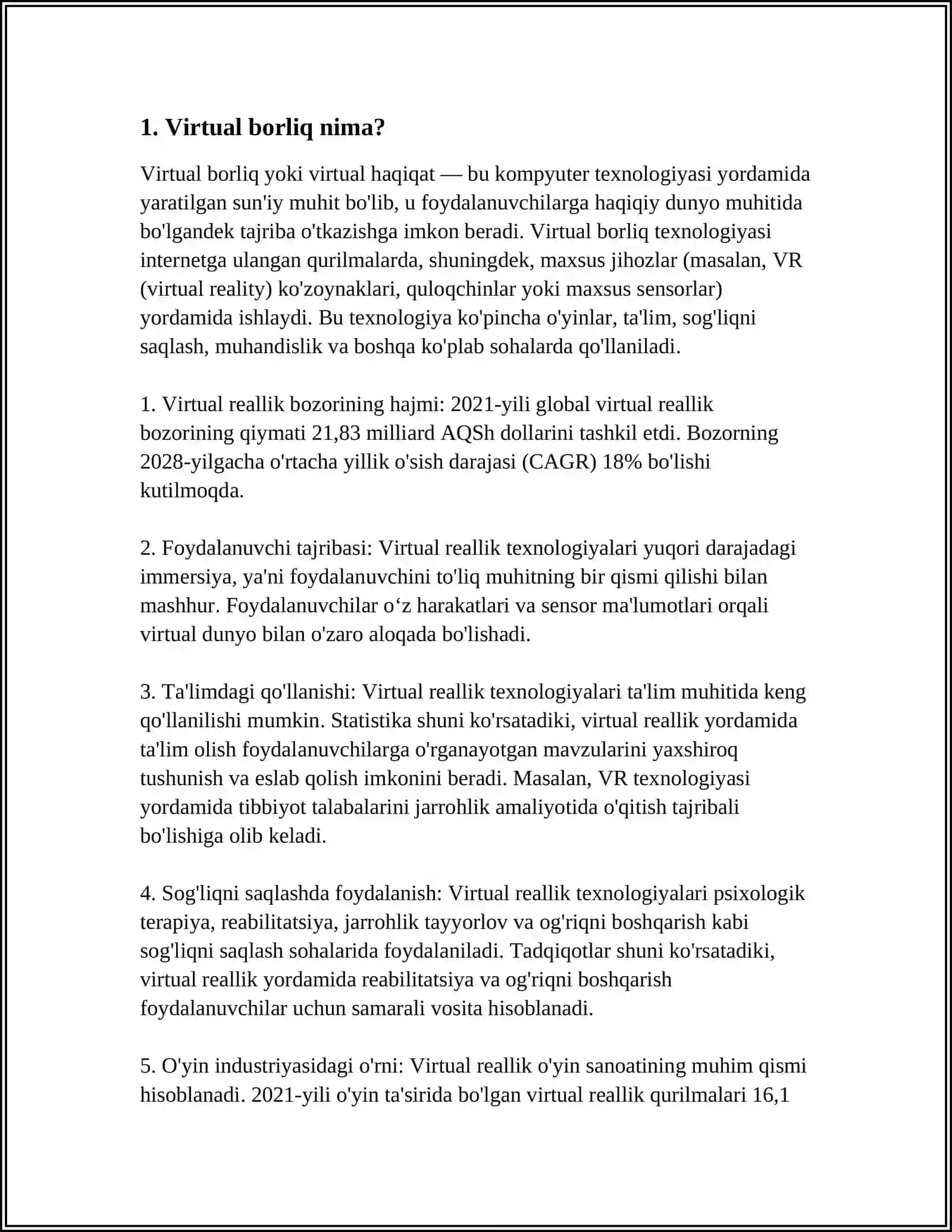 VIRTUAL BORLIQ VA UNING ASOSIY TUSHUNCHALARI.VIRTUAL BORLIQ TURLARI 4