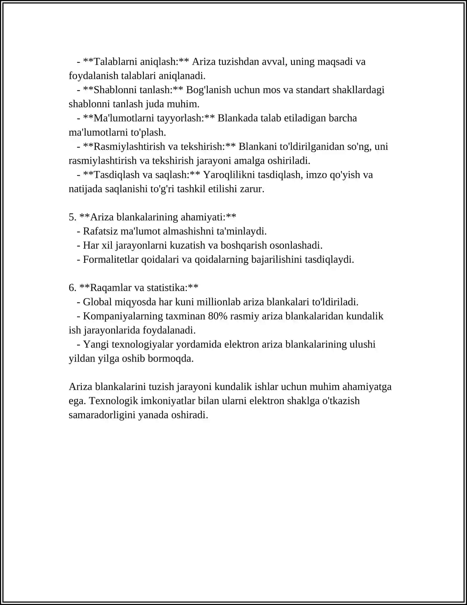 MS WORD MATN TAXRRIRLAGICHIDA TURLI XIL BLANKALAR YARATISH (ARIZA, KASALLIK KARTASI, ANALIZLAR BLANKASI VA H.K.) 4