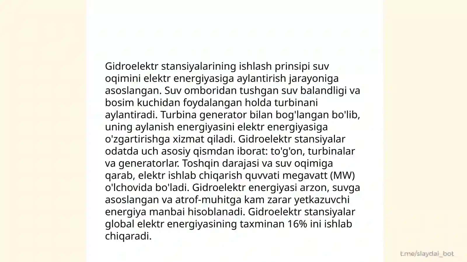 Suvning mexanik energiyasini elektr energiyasiga aylantirish 4