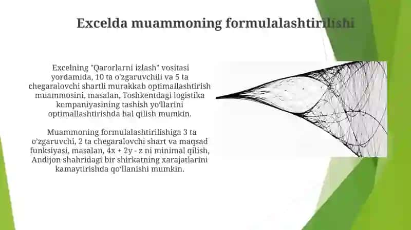 Optimallashtirish masalasining matematik tavsifi va uni Ms Excel dasturida yechish 4