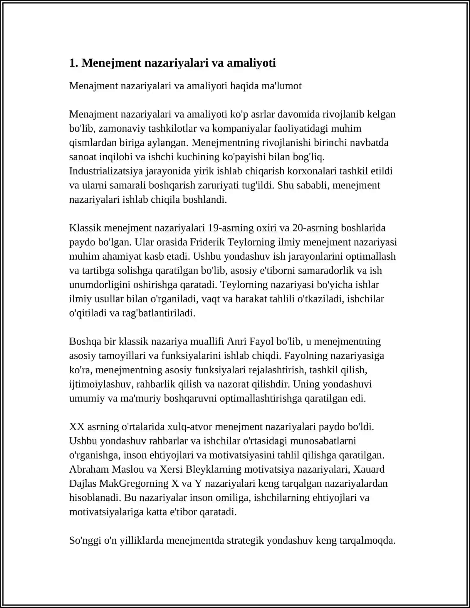 Menejment nazariyalari va amaliyoti 4