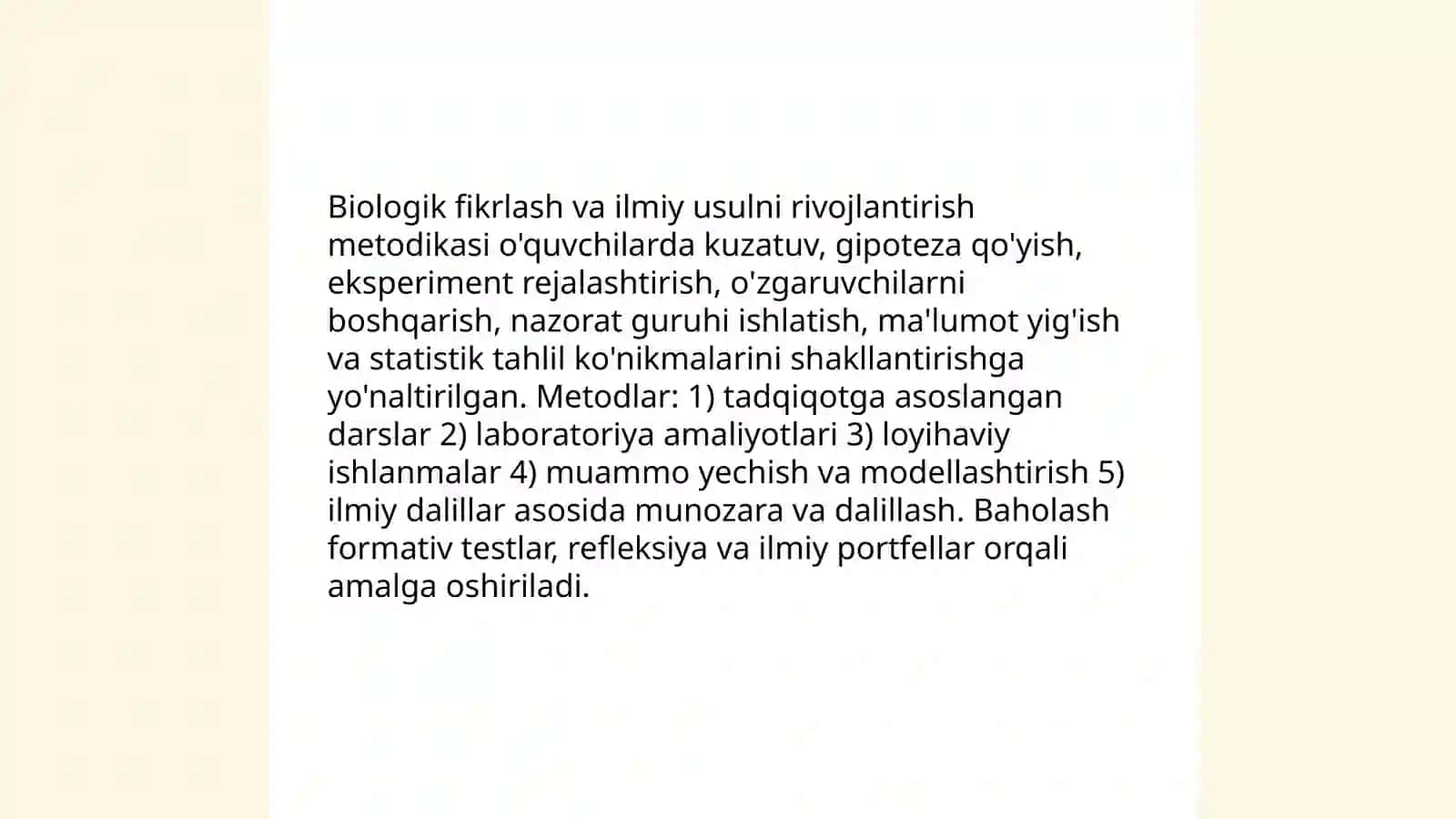 Biologiyani o'qitishda o'quvchilarning ilmiy dunyoqarashini shakllantirish metodikasi 4
