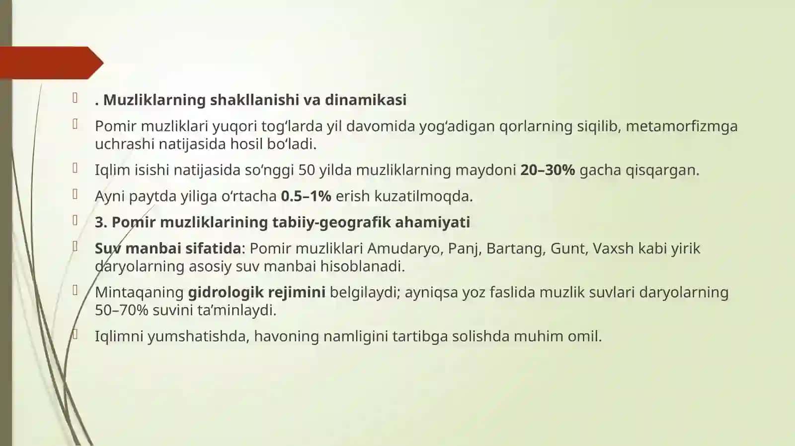 Pomir tog‘ tizimidagi hozirgi zamon muzliklarining shakllanishi va tarqalishi 4