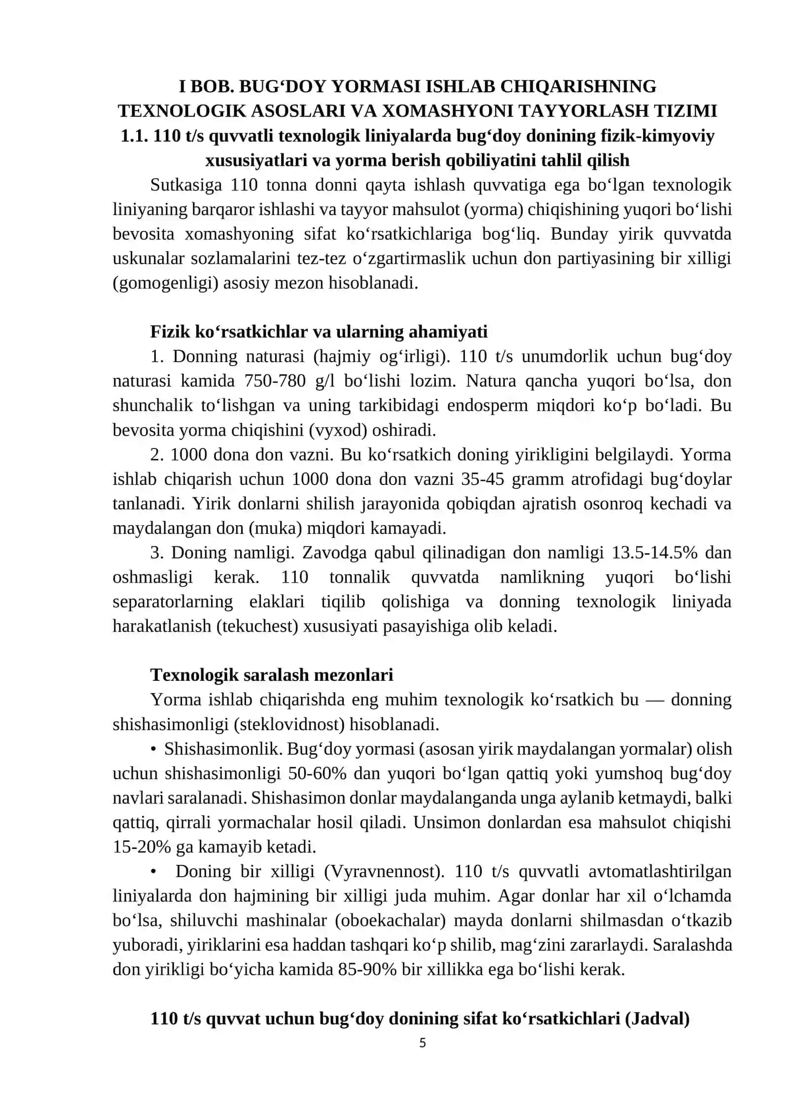 Sutkasiga 110 t/s unumdorlikdagi bug'doy yormasi ishlab chiqarish jarayonini tashkil etish 4