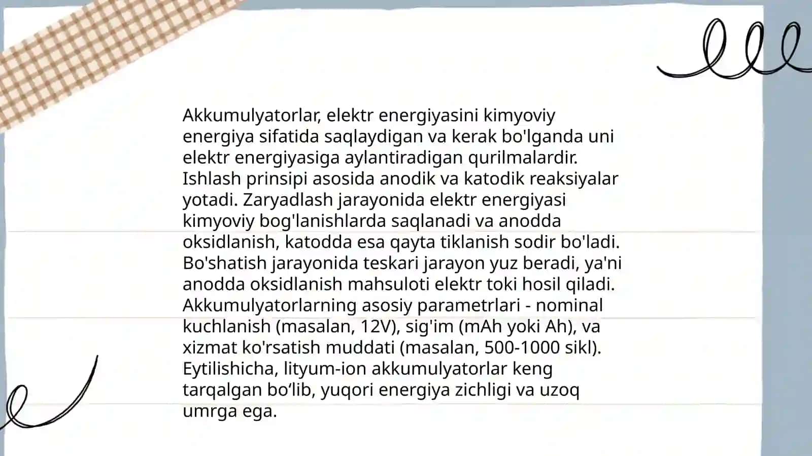 Akkumulyatorlar,va ularning zamonaviy turlarini qóllanishi 4