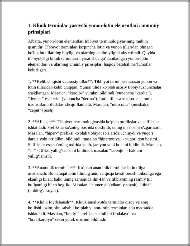 KLINIK TERMINLAR YASOVCHI ATAMA ELEMENTLAR. A'ZO VA BOSH QISMLAMNI IFODALOVCHI YUNON-LOTIN DUBLETLARI. ILMNI, FANNI, DIAGNOSTIK USULLARNI, DAVOLASHNI, IZTIROBNI, KASALLIKLARNI IFODALOVCHI YUNON ATAMA ELEMENTLAR 4