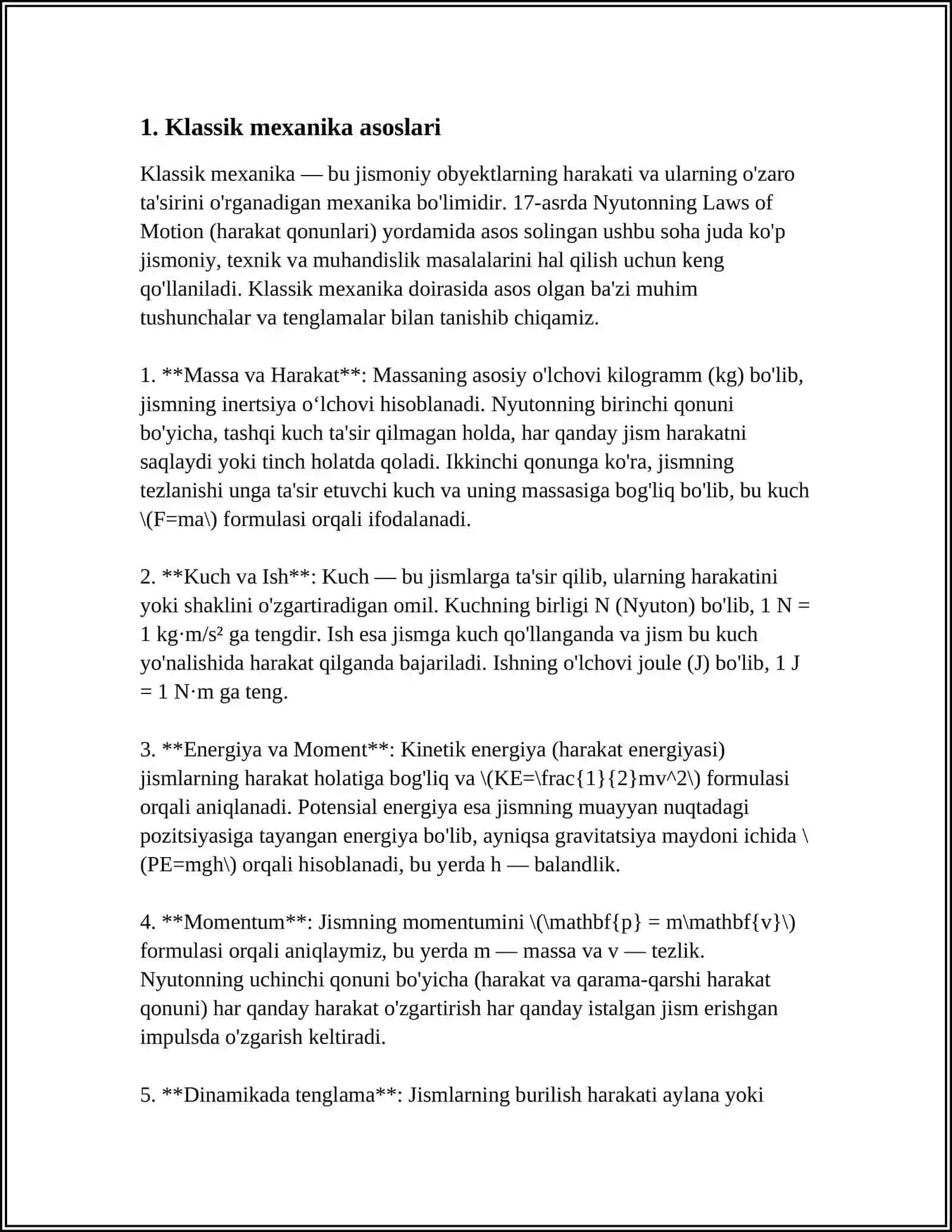 MEXANIKA HAQIDA UMUMIY MA'LUMOT 4