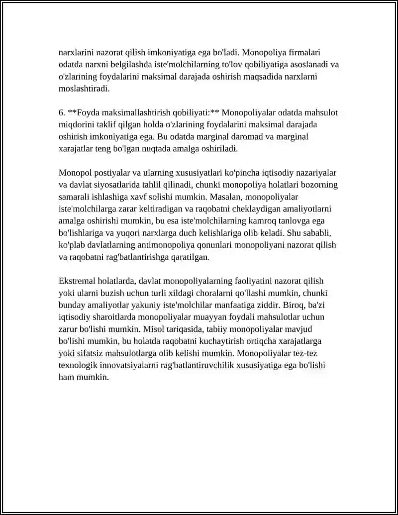 MONOPOLIYA SHAROITIDA FIRMA FOYDASINI MAKSIMALLASHTIRISH SHARTLARI 4