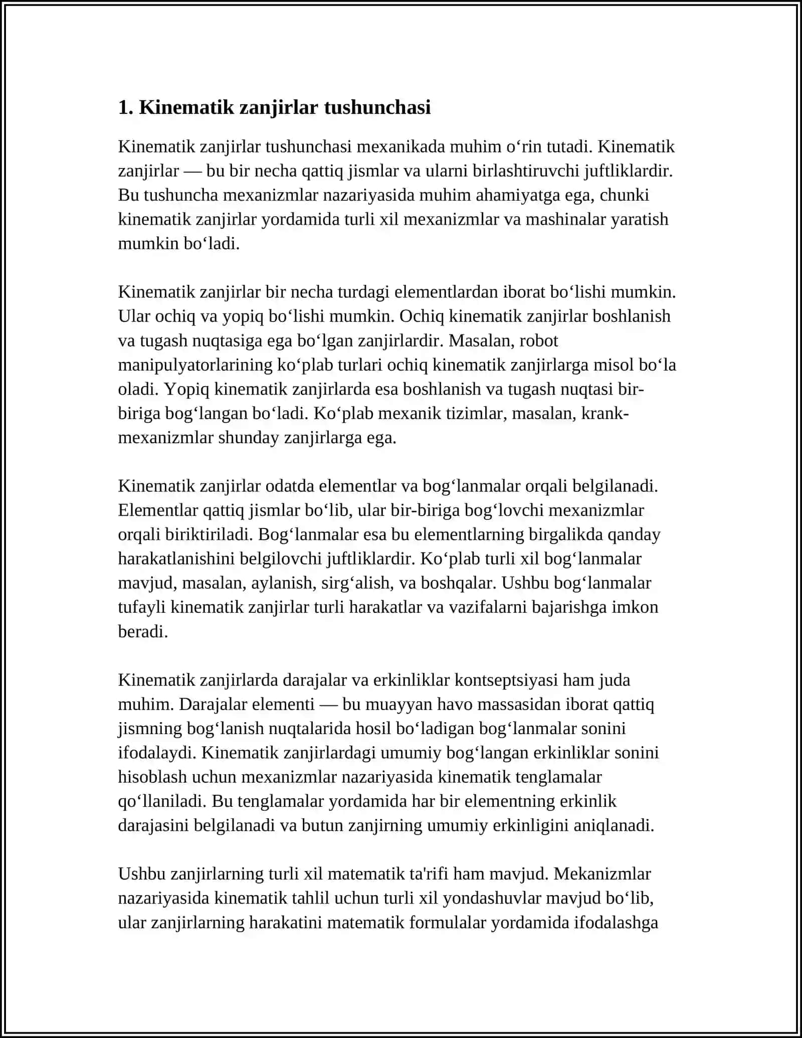 MEXANIZMLARNI STRUKTURAVIY TAHLIL QILISHDA ORTIQCHA BOGʻLANISHLARNI HISOBLASH 4