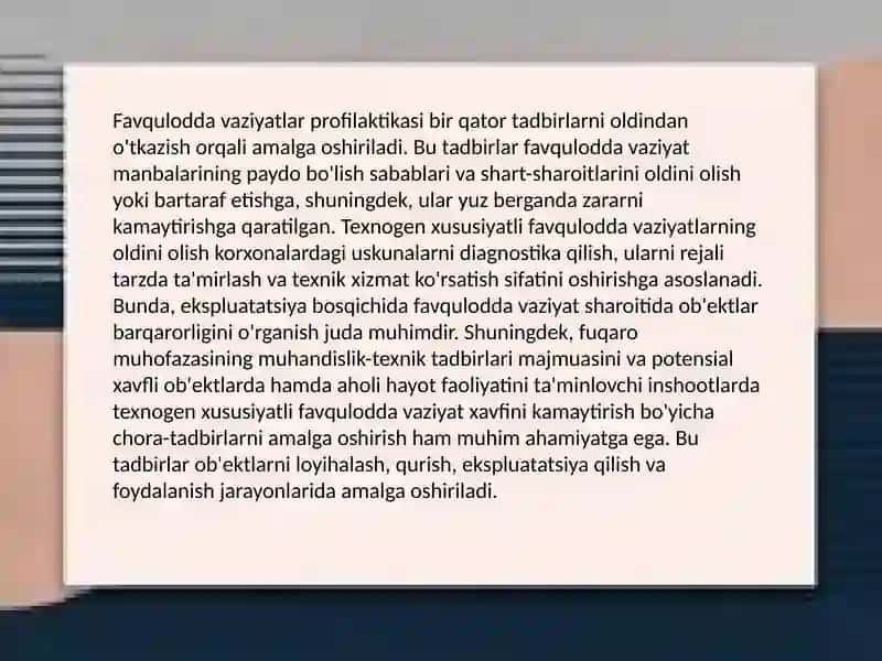 Favqulot davaziyatlarda ahvolining xatti xarakati 4