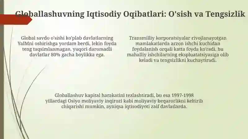 Globallashuv va Barqaror Rivojlanish: Asosiy Tushunchalar 4