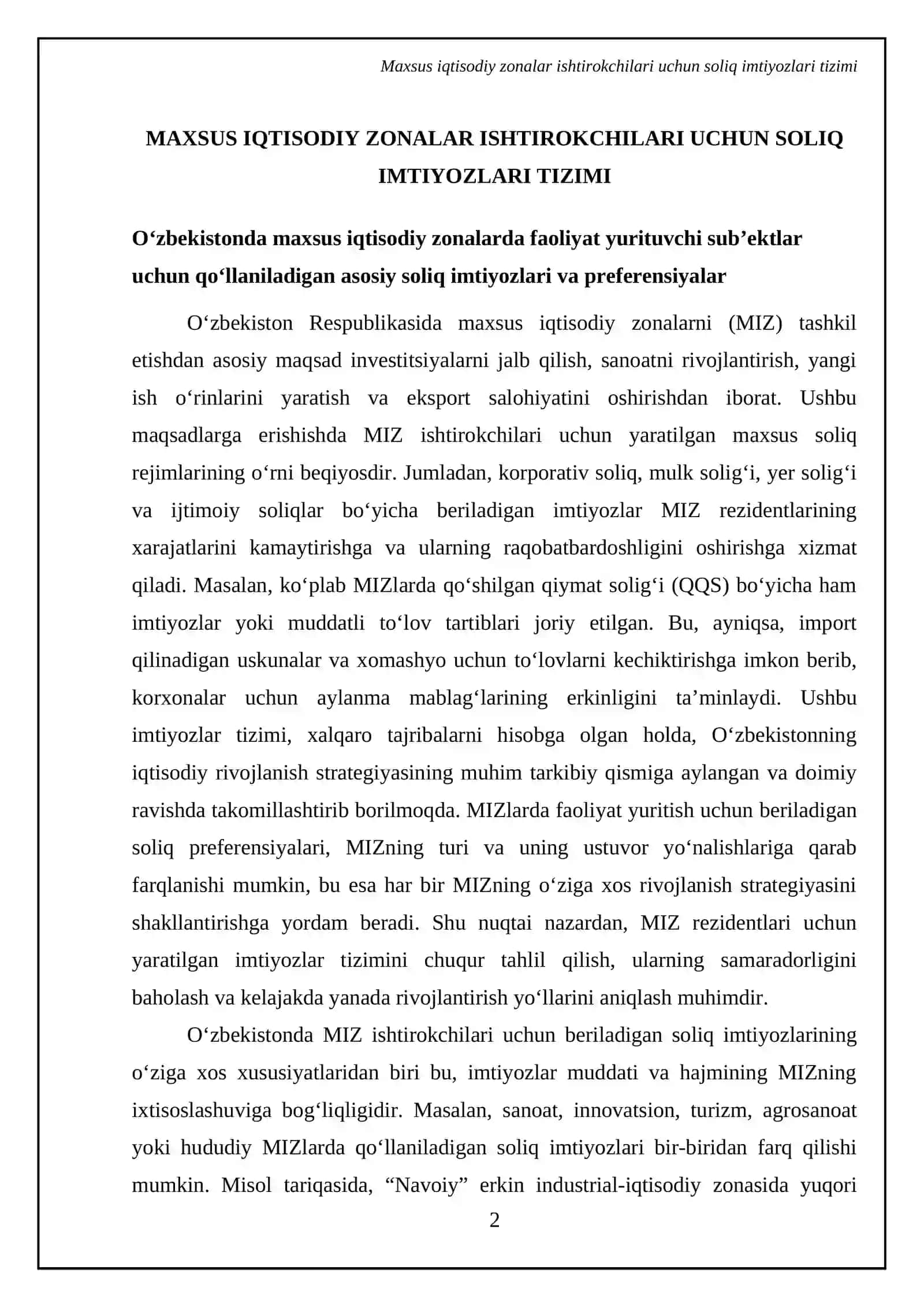 Maxsus iqtisodiy zonalar ishtirokchilariga soliq solishning asosiy xususiyatlarini tushuntiring 4