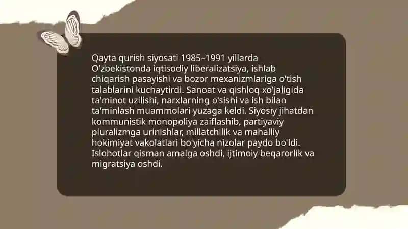 Qayta qurish yillarida O'zbekistondagi ijtimoiy-siyosiy vaziyat 4