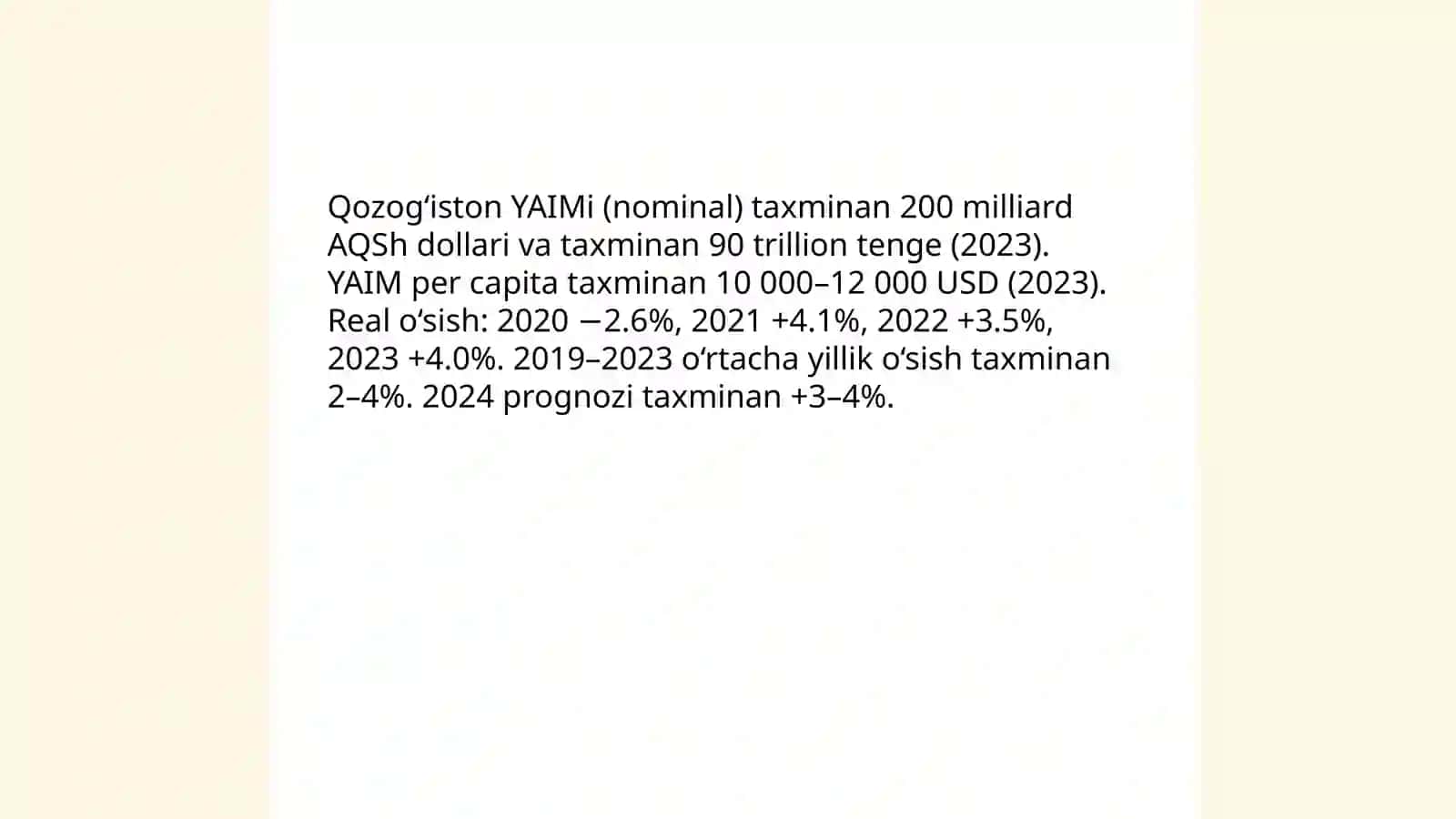 Qozog'iston respublikasi iqtisodiyoti joylashuvi YAIM va aholisi haqida 4