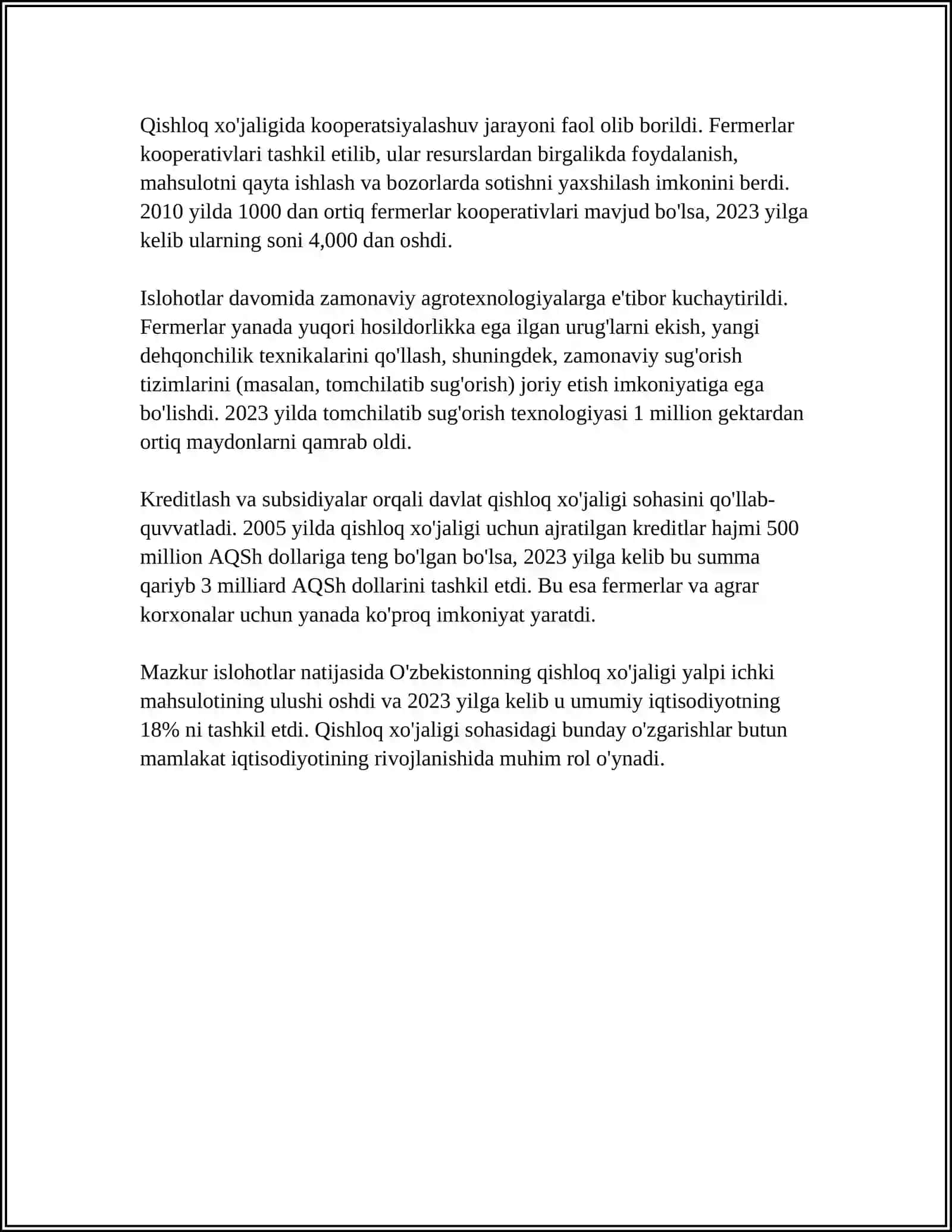 MUSTAQILLIK YILLARIDA QISHLOQ XOJALIGI VA SANOAT SOHASIDAGI OʻZGARISHLAR 4