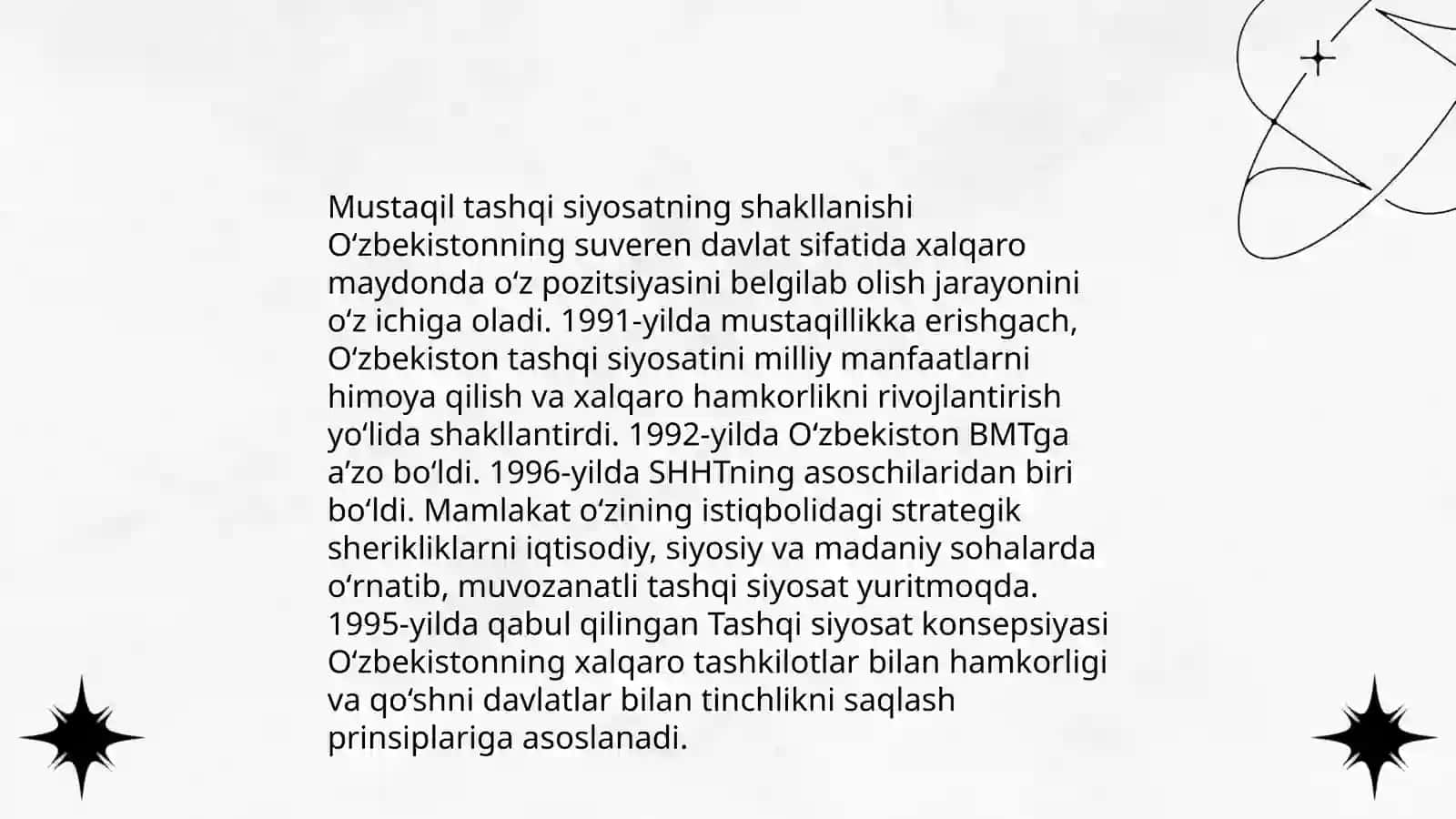 O'zbekiston tashqi siyosatining asoslarini ishlab chiqish va uning jahon miqyosida tan olinishi 4