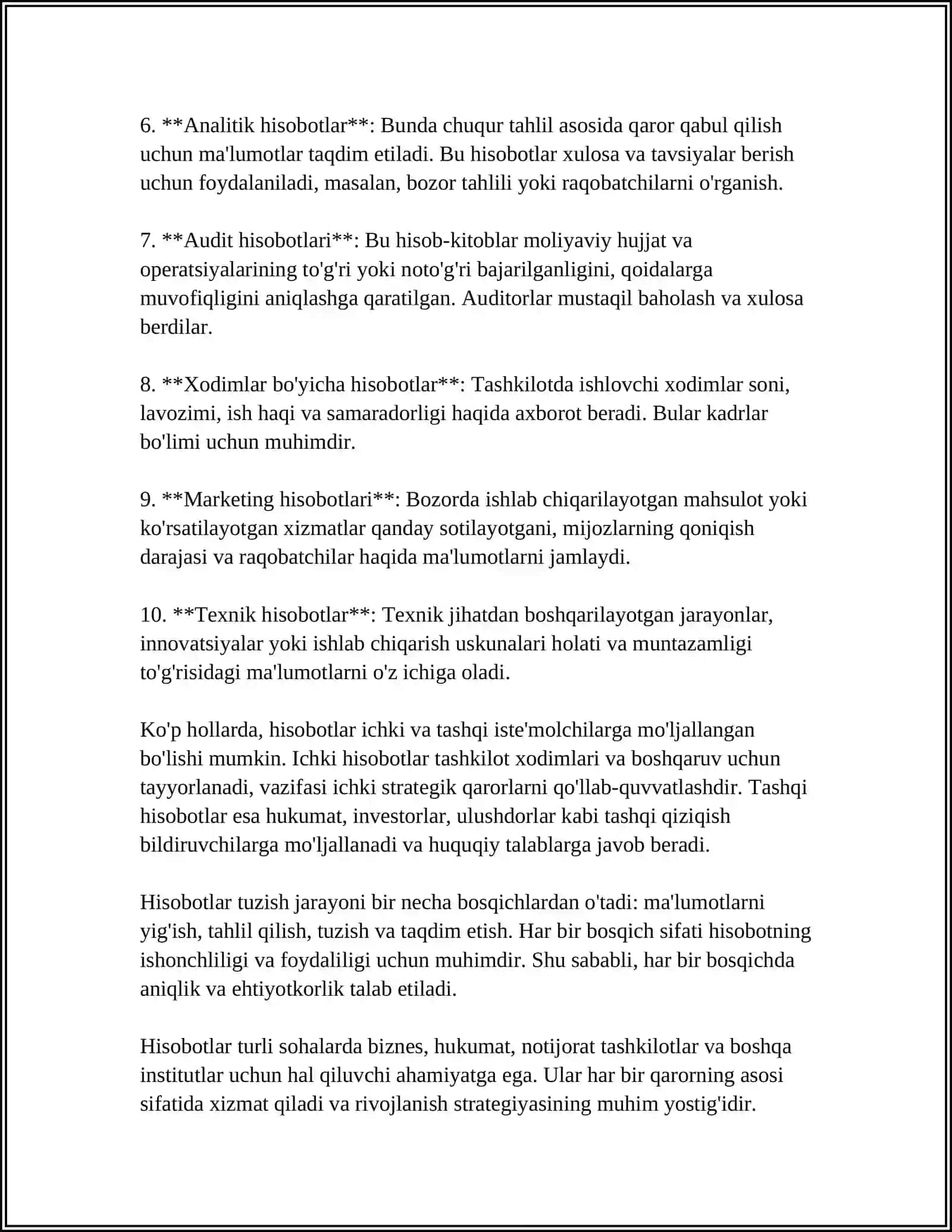 HISOBOT MAXSUS TASHKIL ETILADIGAN KUZATISHLAR BIZNES TEKSHIRISHLAR VA ROʻYXATLAR 4