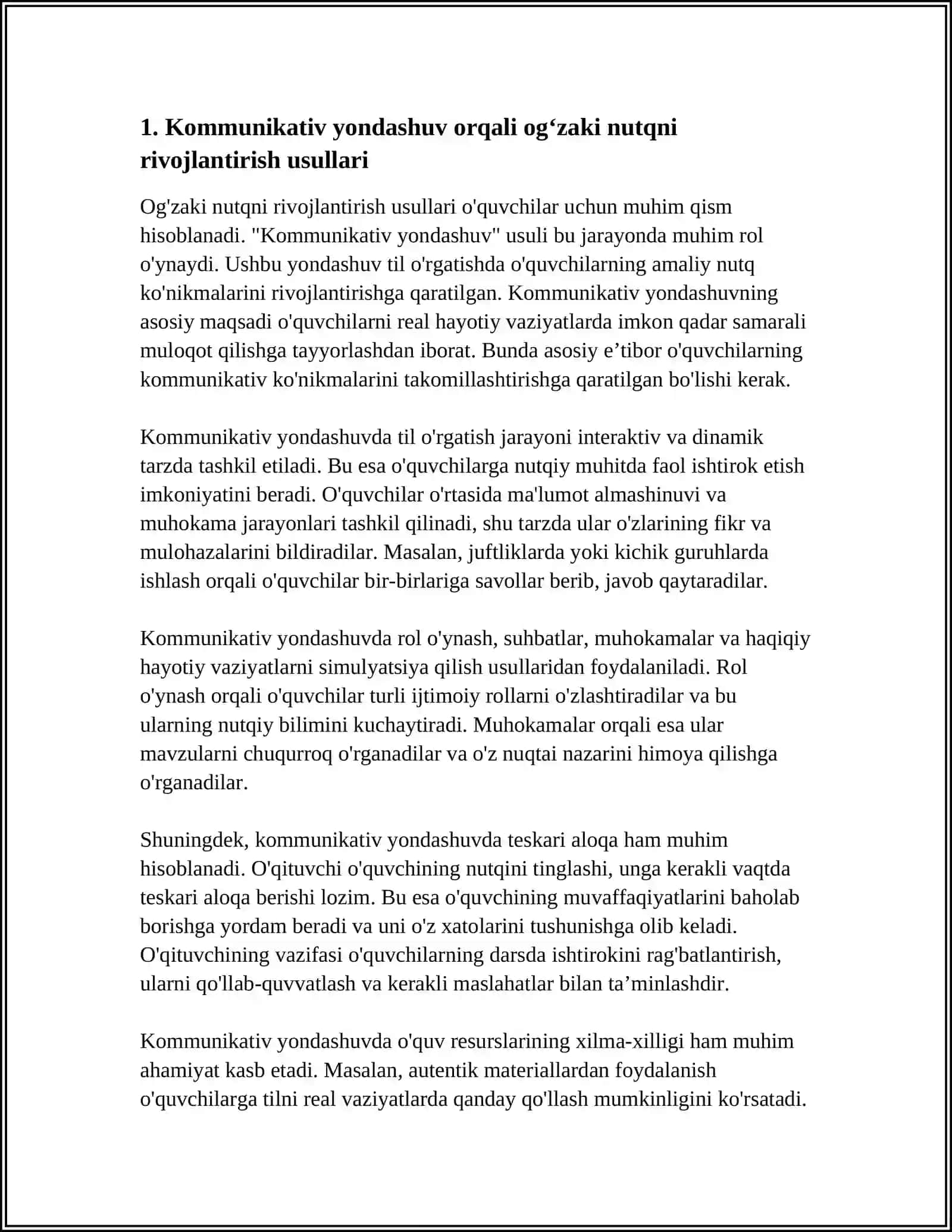 OʻQUVCHILAR OGʻZAKI VA YOZMA NUTQ MALAKALARINI OSHIRISHNING SHAKL VA USULLARI 4