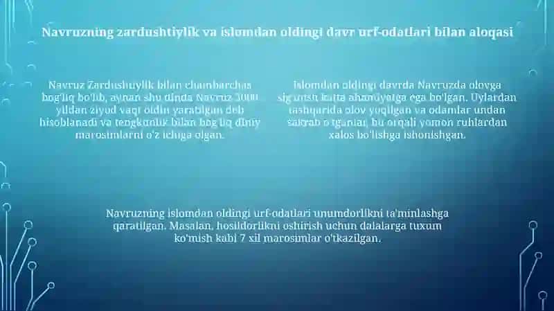 Navroʻzayomining qadimiy ildizlari va uning oʻziga xosan'analari 4