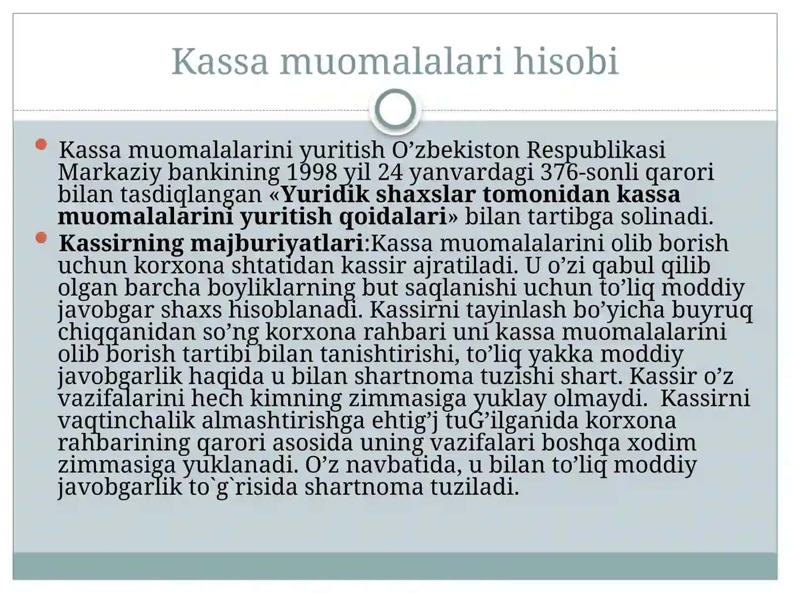 Pul mablag`lari va hisob –kitob muomalalari hisobining vazifalari 4