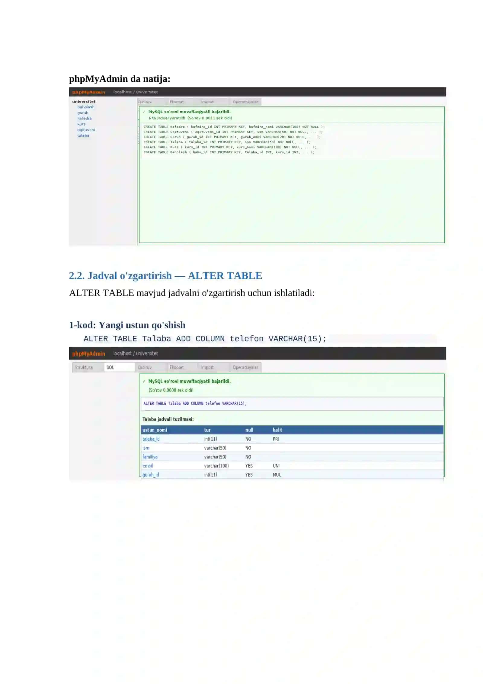 1-Amaliy ish.Ma'lumotlar bazasini loyihalash.Relyatsion MB loyihalash va SQL DDL 4
