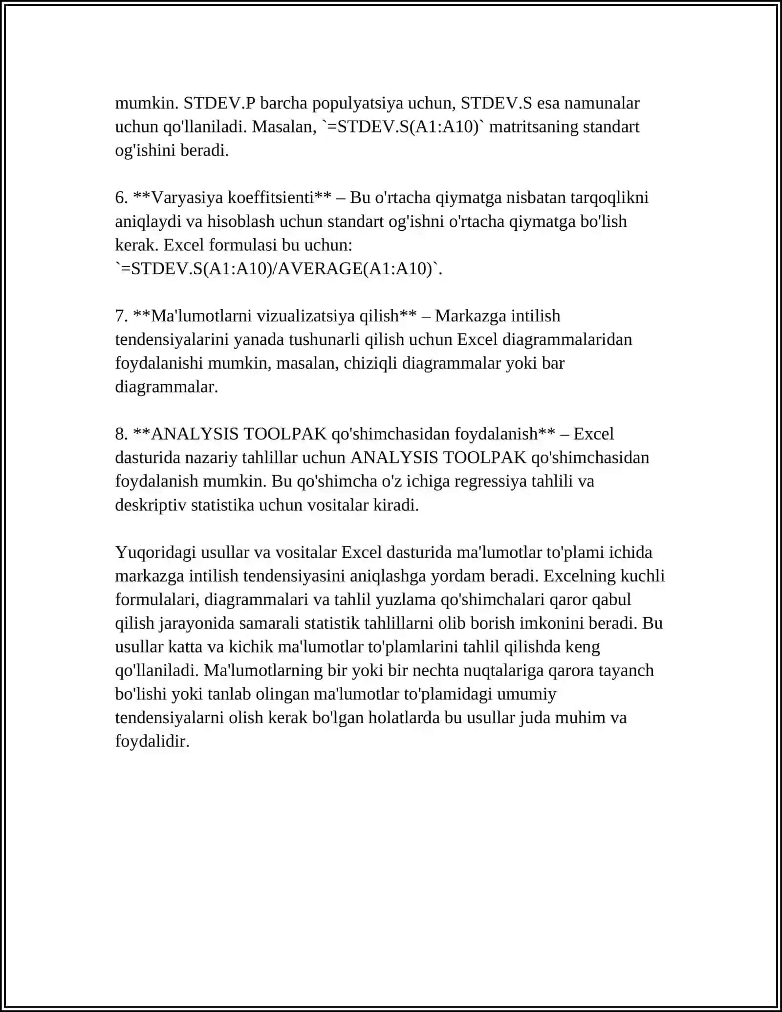 EXCEL VA SPSS KOMPYUTER DASTURLARIDA MARKAZGA INTILISH VA MARZKAZDAN QOCHISH TENDENSIYALARINI ANIQLASH 4
