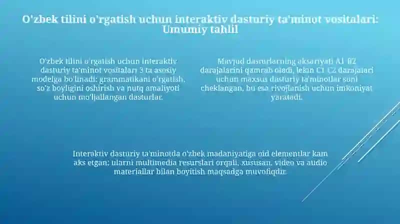 Til ōrganishni avtommlashtrish: ōzbek tilni ōrgatish uchun interaktiv dasturiy vositalani ōrganish 4