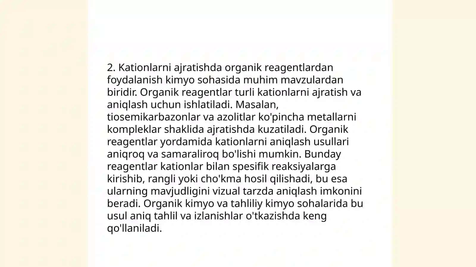Kationlar analizda kompleks birikmalar va organik reagentlarning ahamiyati 4