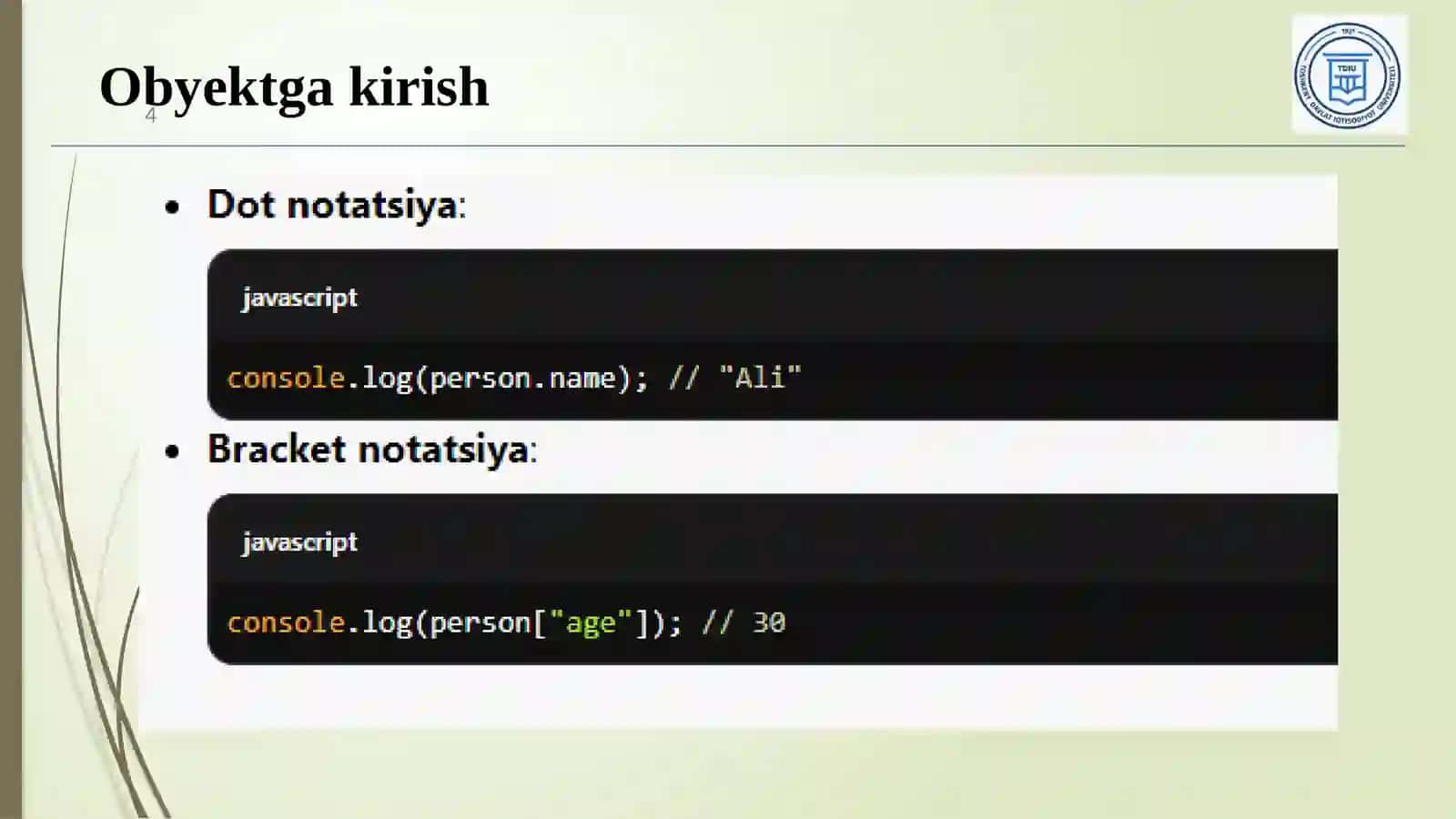 JavaScript obyektlari 4
