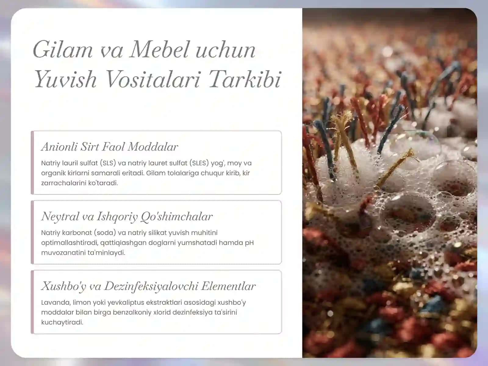 Gilam mebel hammom uchun yuvish vositalari tarkibi avtomobil va avtomobil oynalarini ham metall sirti  uchun yuvish vositalari tarkib 4