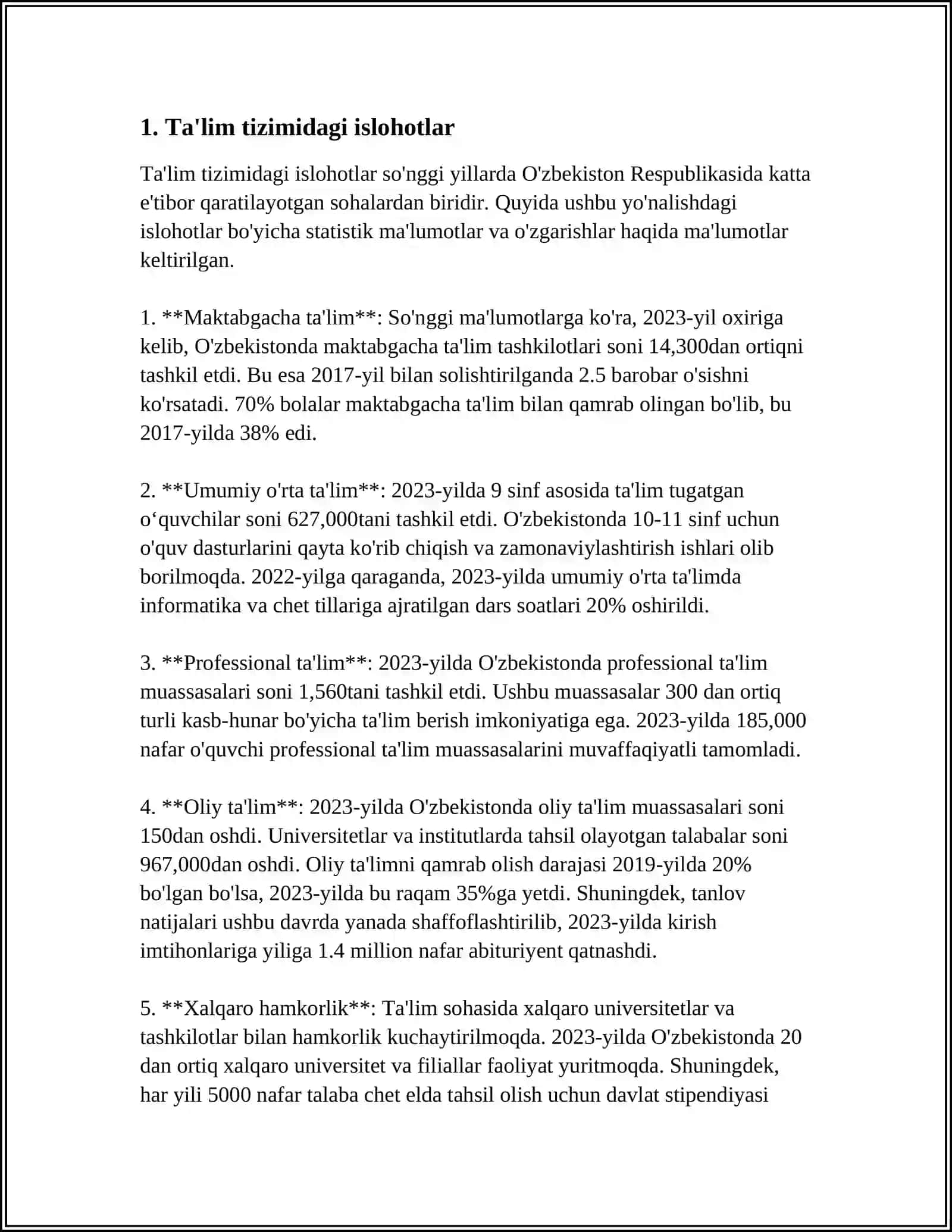 MUSTAQIL ISH Mavzu: O'ZBEKISTONDA ÏJTIMOIY SOHADA AMALGA OSHIRILAYOTGAN ОZGARISHLAR MAZMUNVA MOHIYATI 4