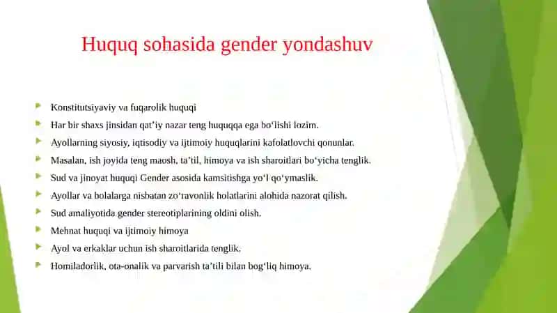Xuquq va boshqa sohalarda gender yondashuv 4
