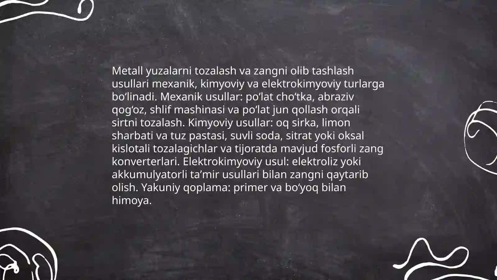 Uyda meyallar koroziyasini yo‘q qilish usullari 4