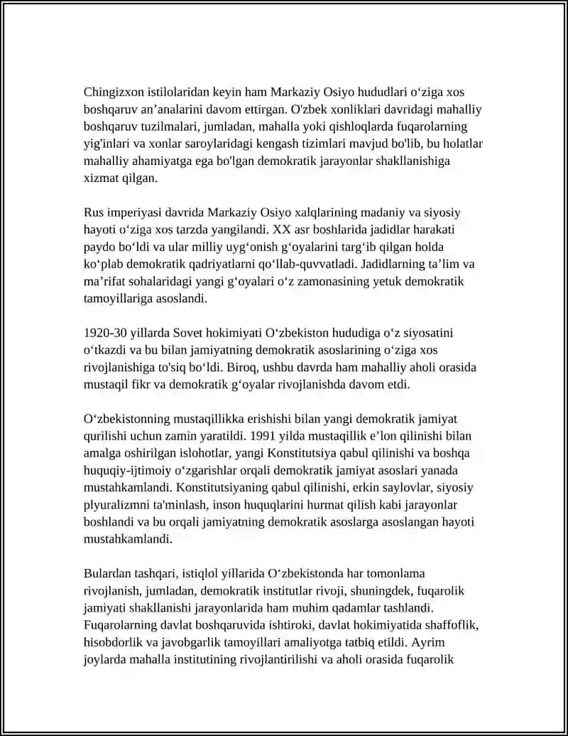 OʻZBEKISTON DEMOKRATIK JAMIYAT ASOSLARINING SHAKLLANISHI 4