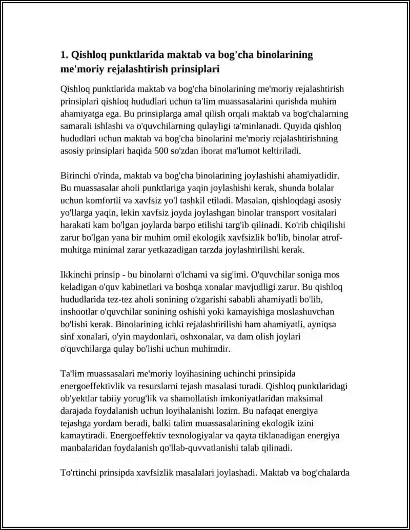 QISHLOQ AHOLI PUNKTLARIDA TALIM MUASSASALARI(MAKTAB, BOĞCHA) MEMORIY REJALASHTIRISH XUSUSIYATLARI 4