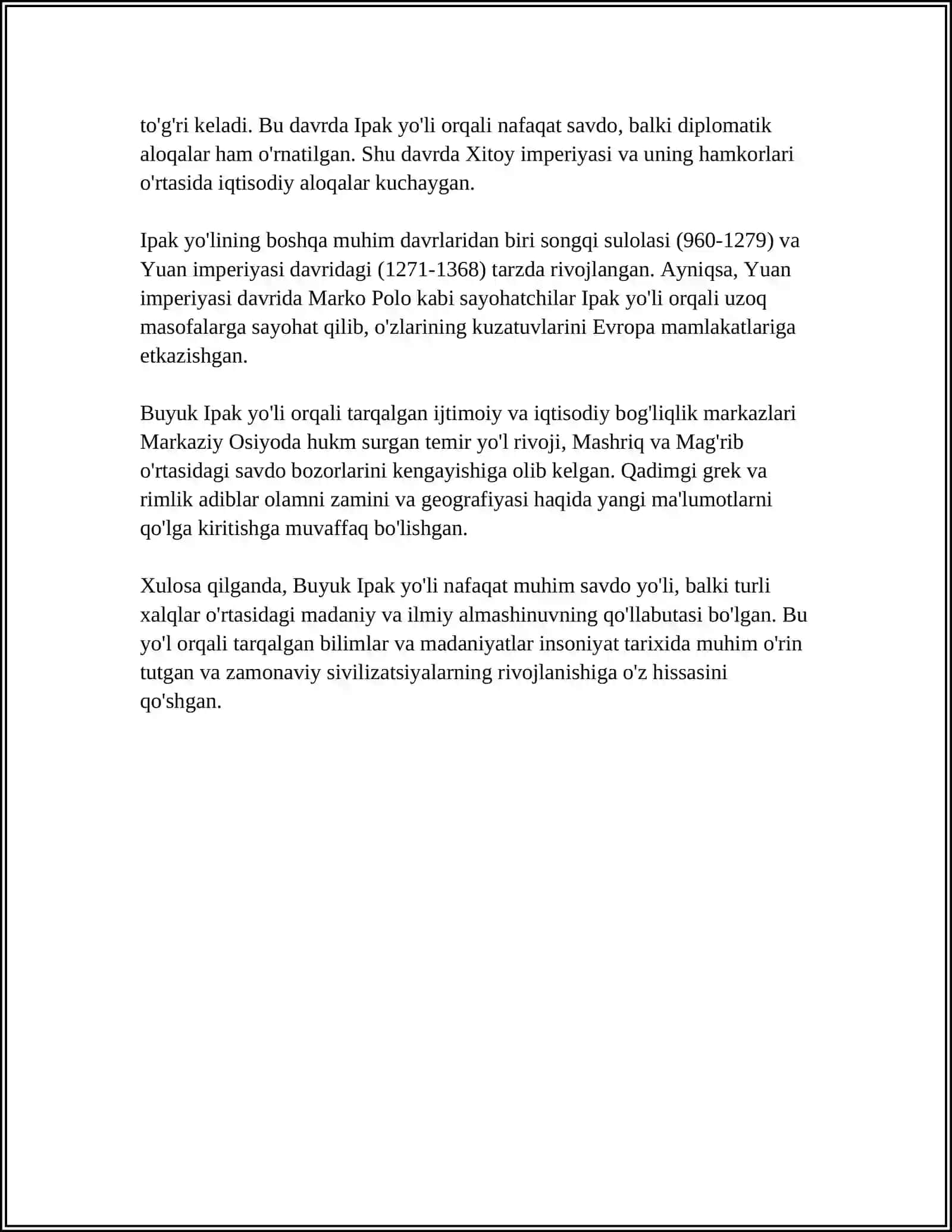 BUYUK IPAK YO'LINING MARKAZIY OSIYODA IQTISODIY MUNOSABATLAR RIVOJLANISHIDAGI O'RNI 4