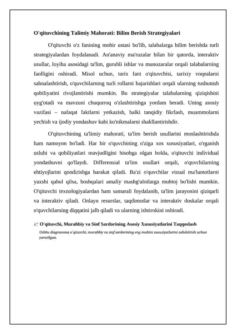 O'qituvchi, Murabbiy va Sinf Sardori: Xususiyatlar va O'xshashliklar 4