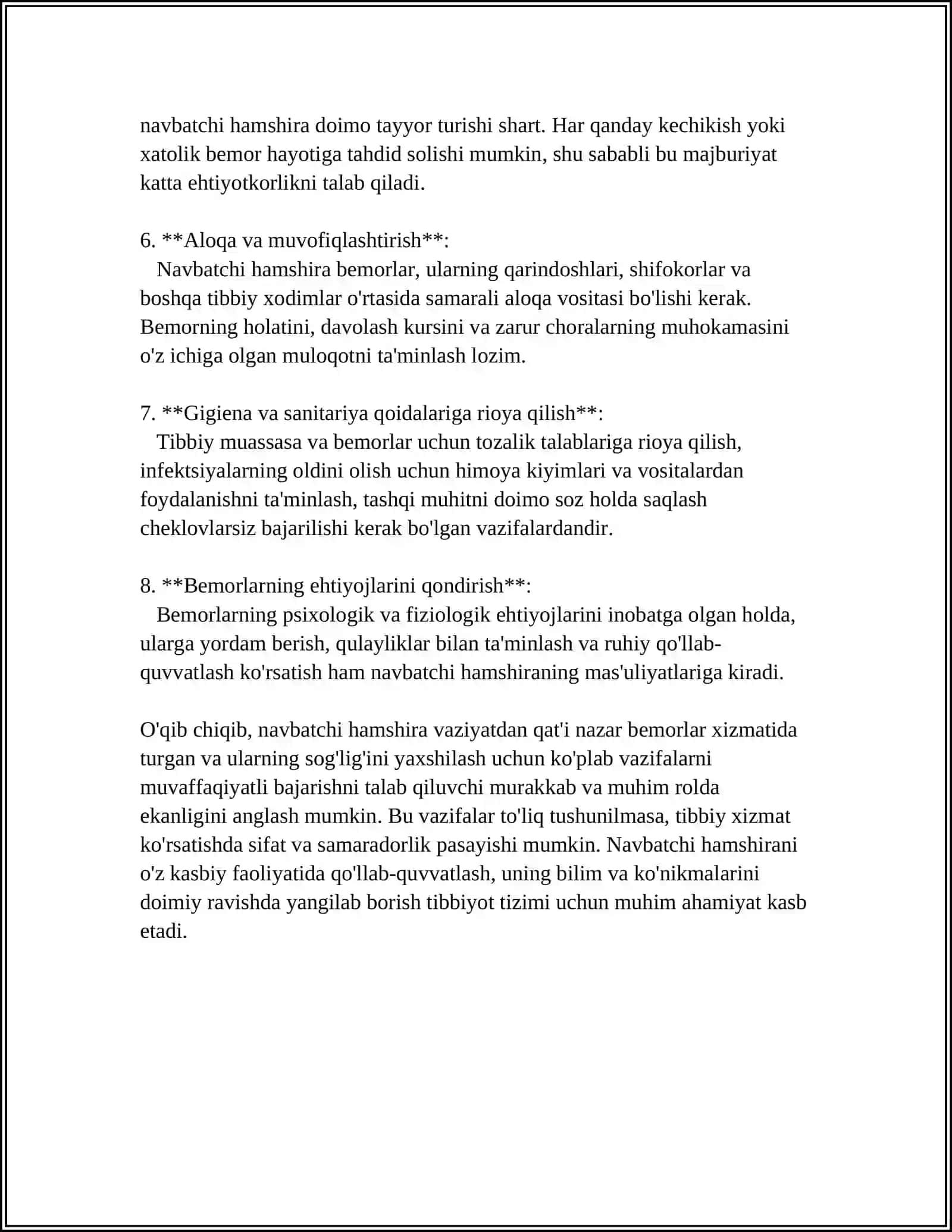 SAMOTIK BOʼLIMLARDA NAVBATCHI HAMSHIRANI FUNKISIAL VAZIFASI 4